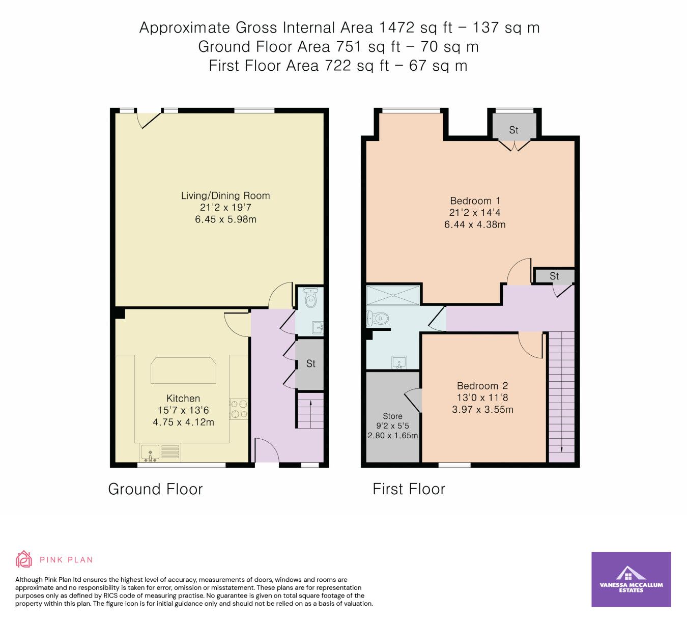 2 bedroom mid terraced house For Sale in Potters Bar - Floorplan 1