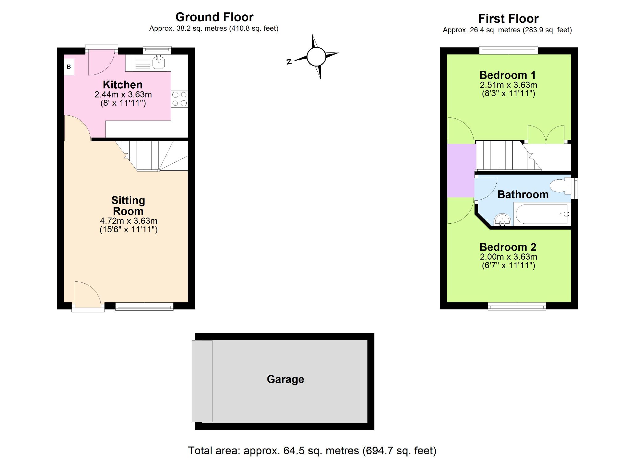 2 Bedroom End Terraced House For Sale - Floorplan 1