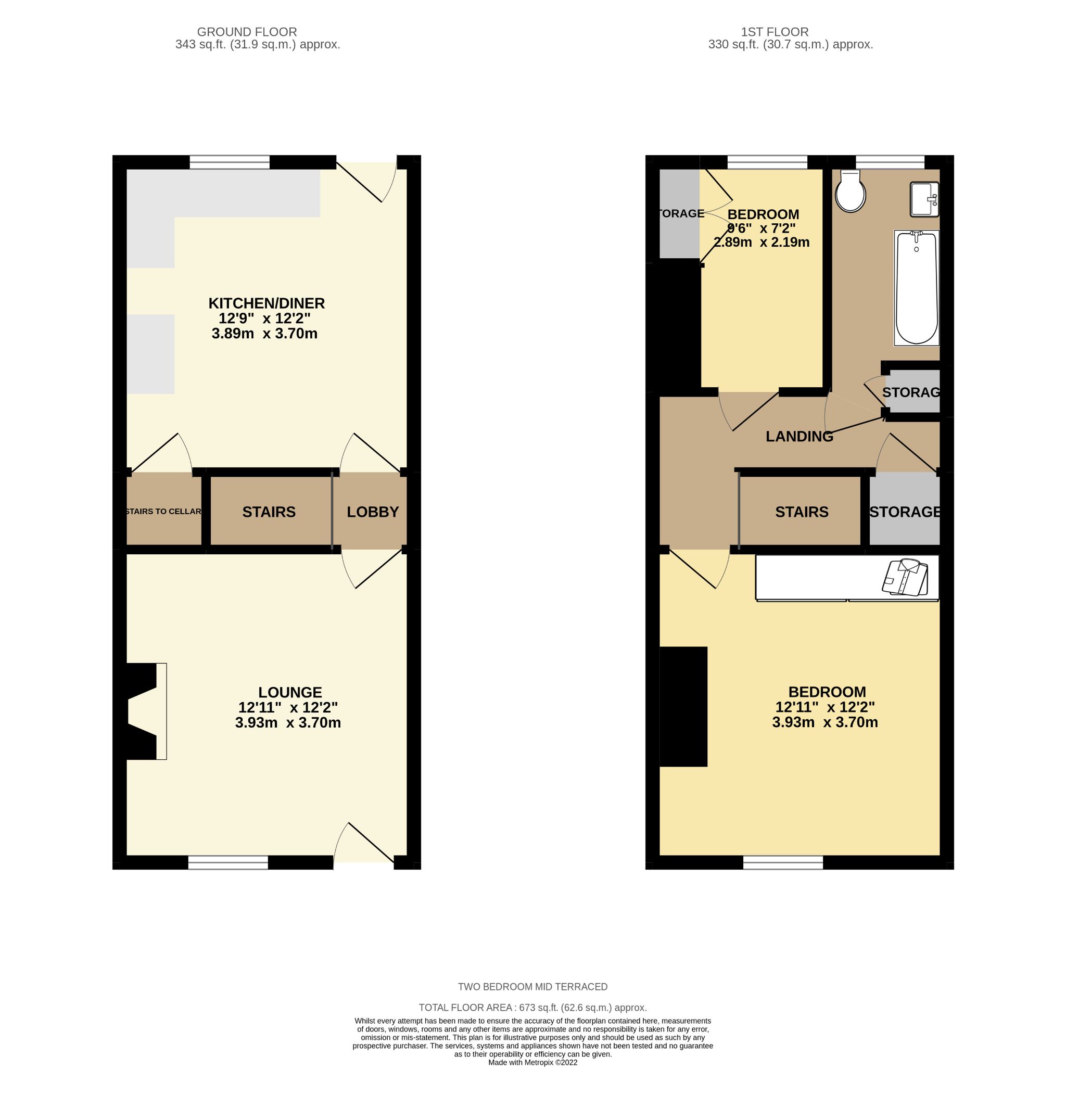 2 bedroom mid terraced house For Sale in Bradford - Floor Plan.