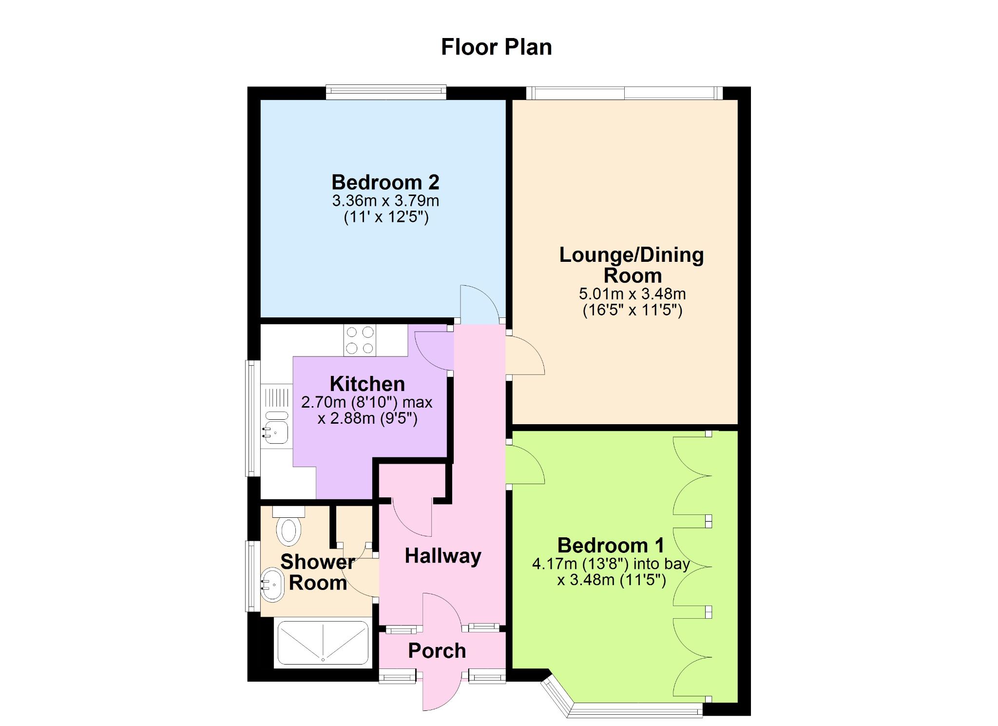 2 bedroom semi-detached bungalow Let in Epsom - Floorplan