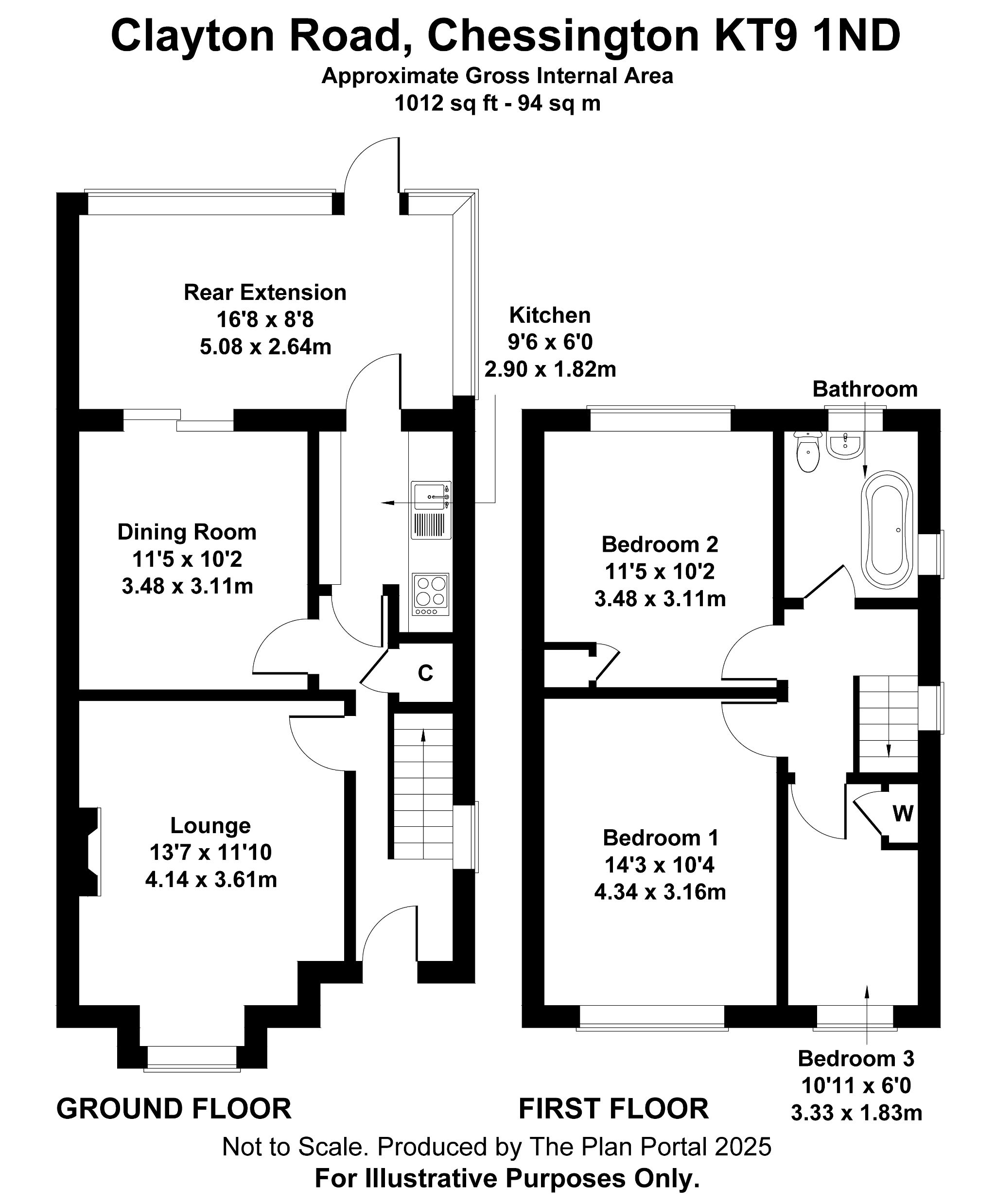 3 bedroom end terraced house For Sale in Chessington - Floorplan