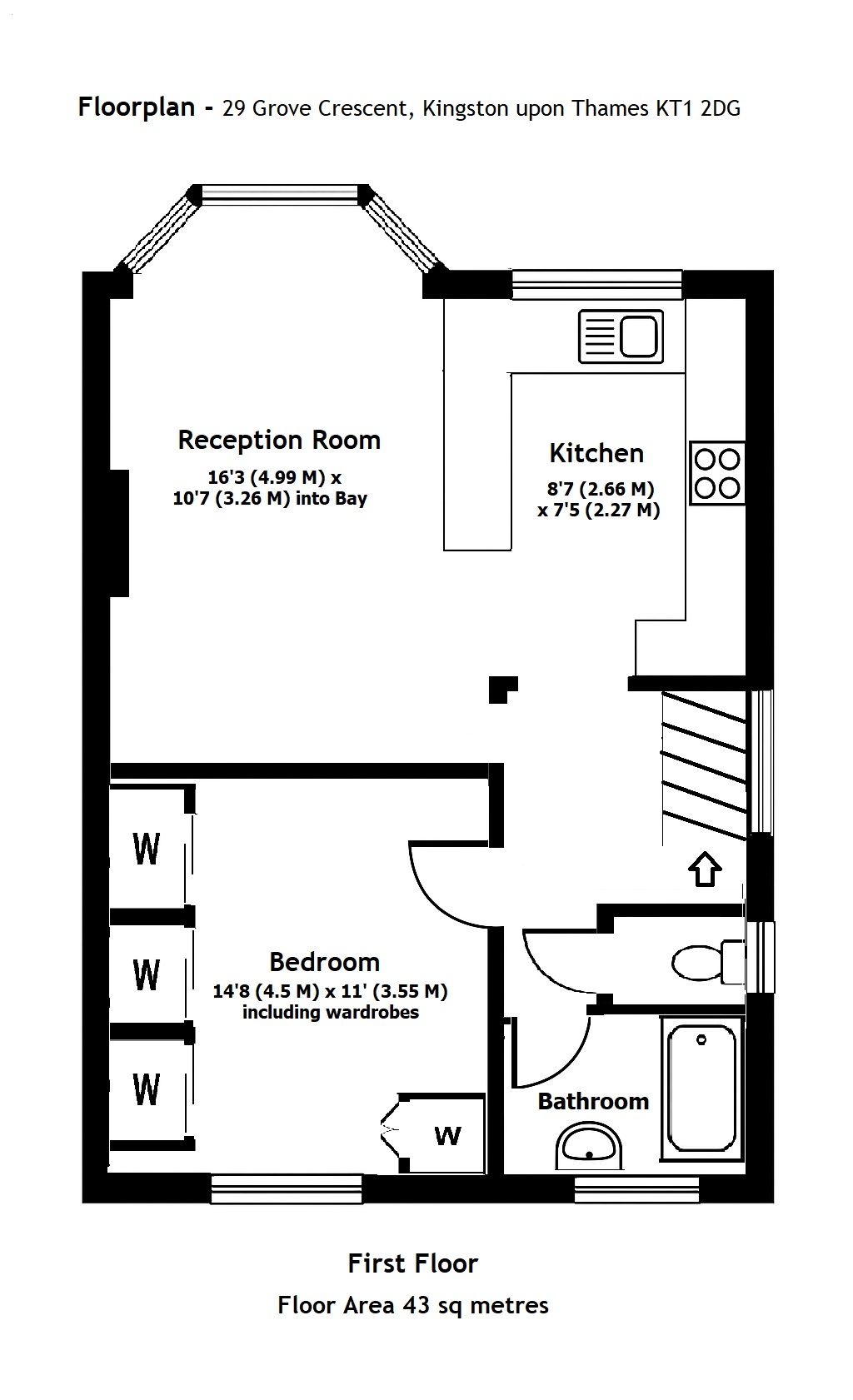 1 bedroom flat flat/apartment To Let in Kingston Upon Thames - Floorplan