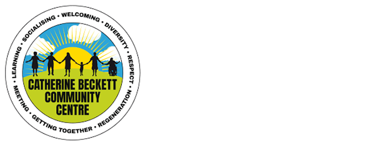 Catherine Beckett Community Centre logo with silhouettes of people holding hands under a rising sun | Amodaia