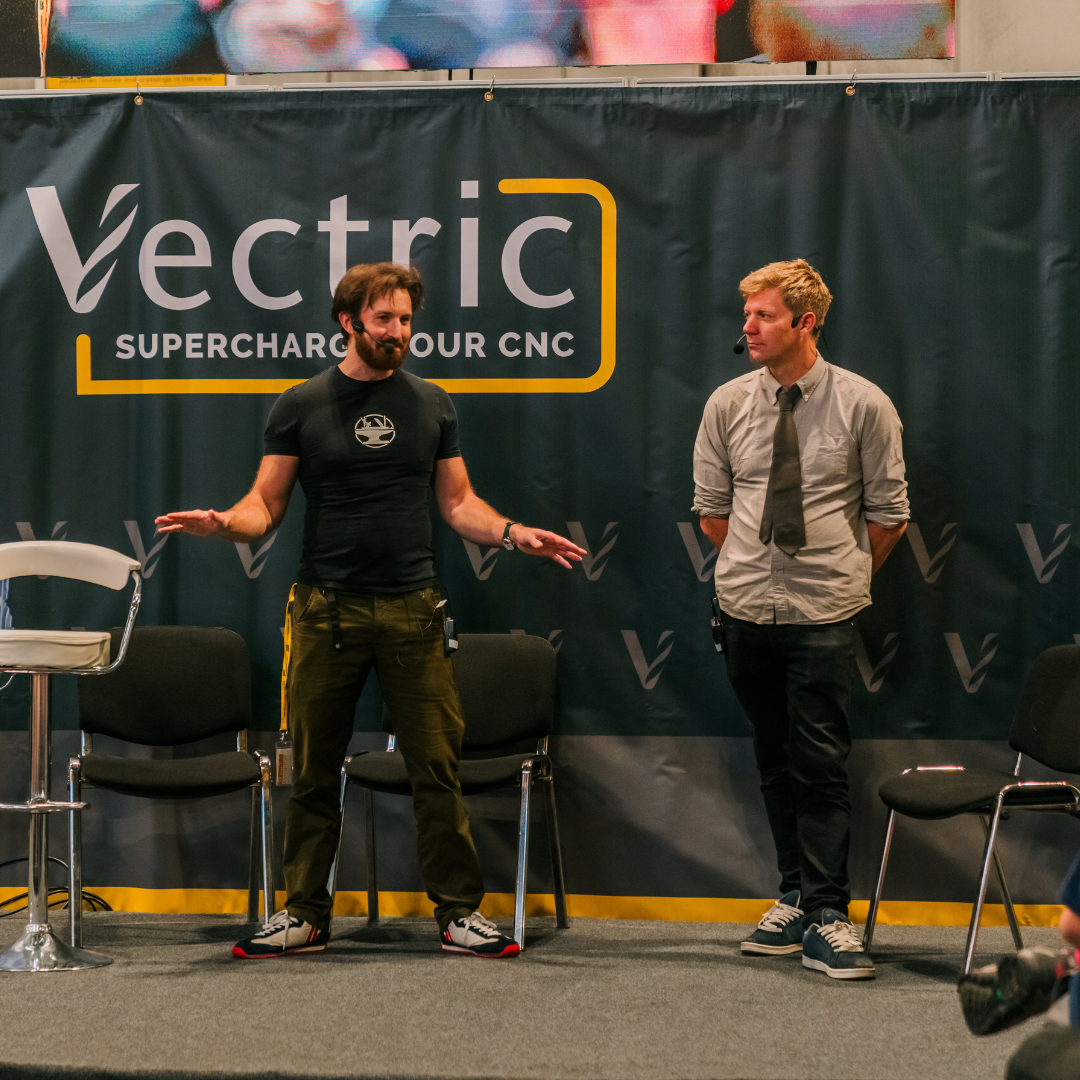 Colin Furze and The Hacksmith on stage at Makers Central discussing all of their crazy inventions and what's next