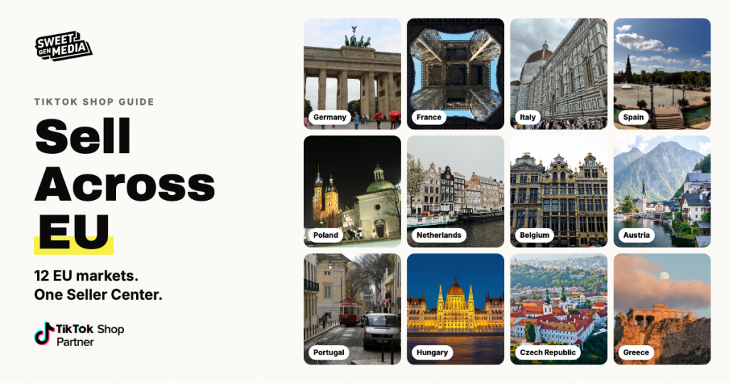 Sell Across EU: photos of landmarks in the 12 EU markets UK TikTok Shop sellers can reach