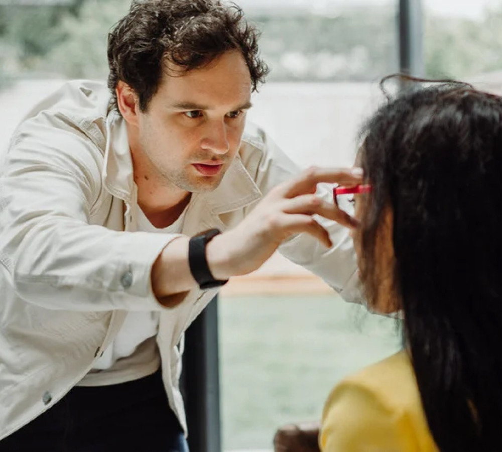 04 bespoke-lenses.jpeg Manchester based Optician Daniel Scott styles a client in eyewear at his studio in MediaCityUK, Manchester called The Eyewear Stylist.