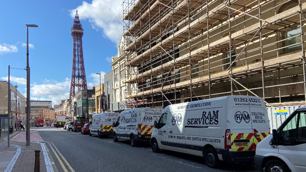 Concrete repair package on a large bank in coastal town