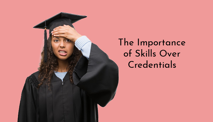 graduate words.png woman dressed in cap and gown holding head worriedly