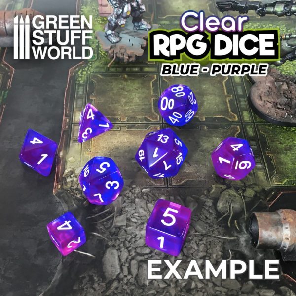 7x Mix 16mm Dice - Clear Blue/Purple 2