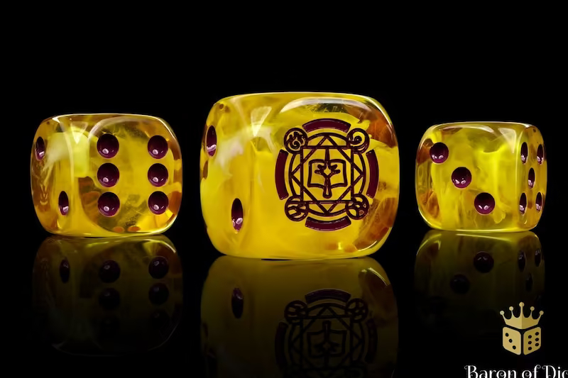 Sorcerer Kings Faction Dice, Translucent Yellow with Magenta Pips 1