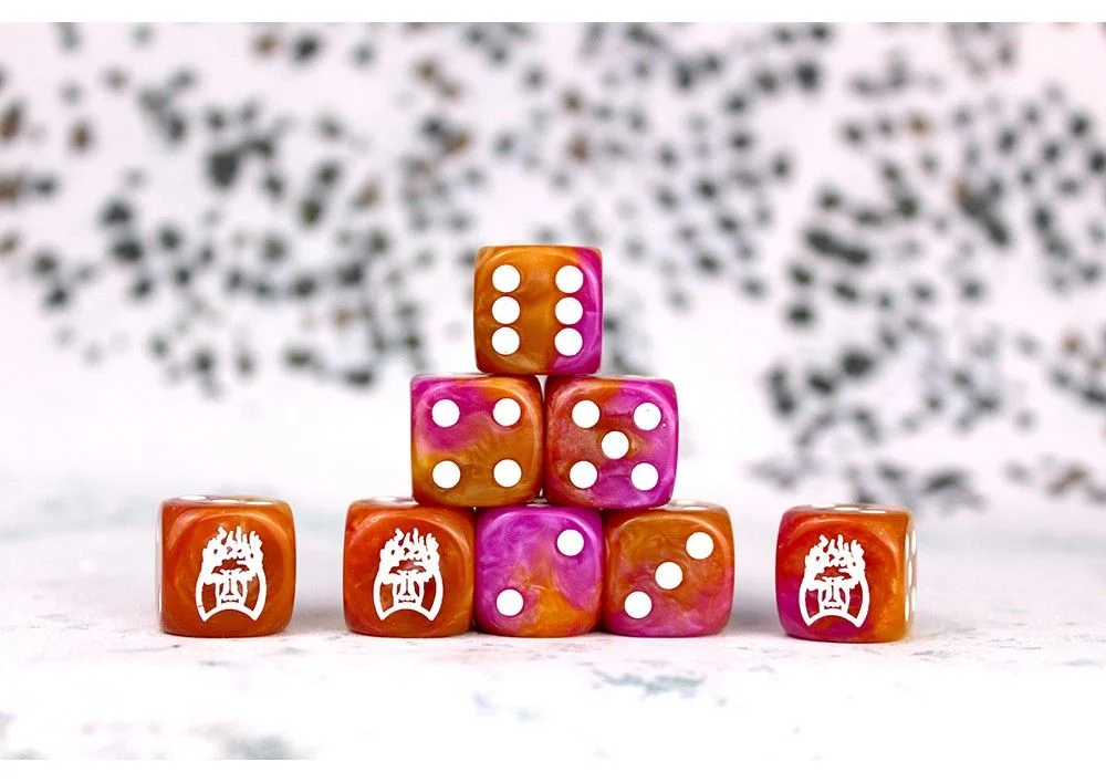 Conquest: Old Dominion Faction Dice on Purple and Gold Dice 1