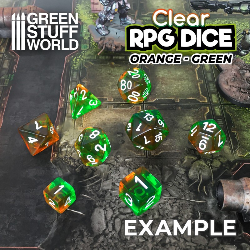 7x Mix 16mm Dice - Clear Orange/Green 2