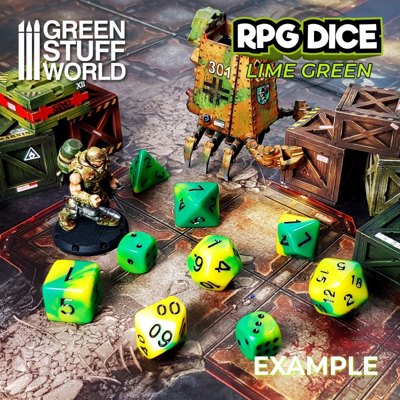 7x Mix 16mm Dice - Lime Swirl 2