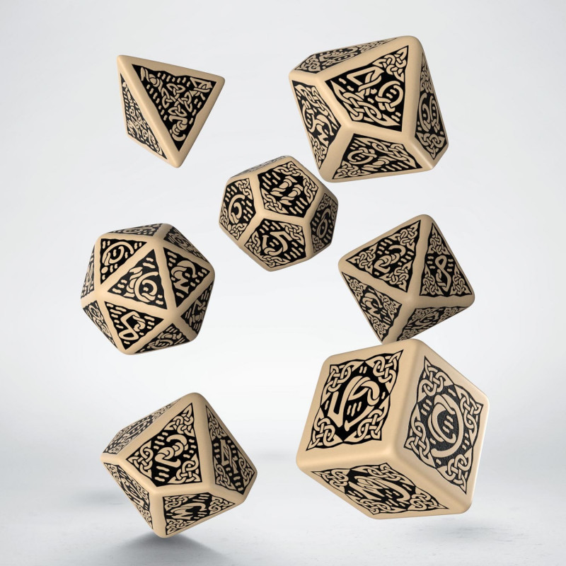 Celtic 3D Revised Beige & black Dice Set (7) 2