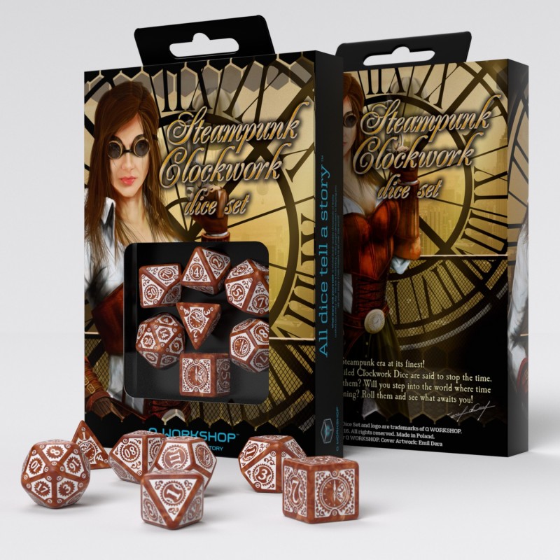 Steampunk Clockwork Caramel & white Dice Set (7) 1