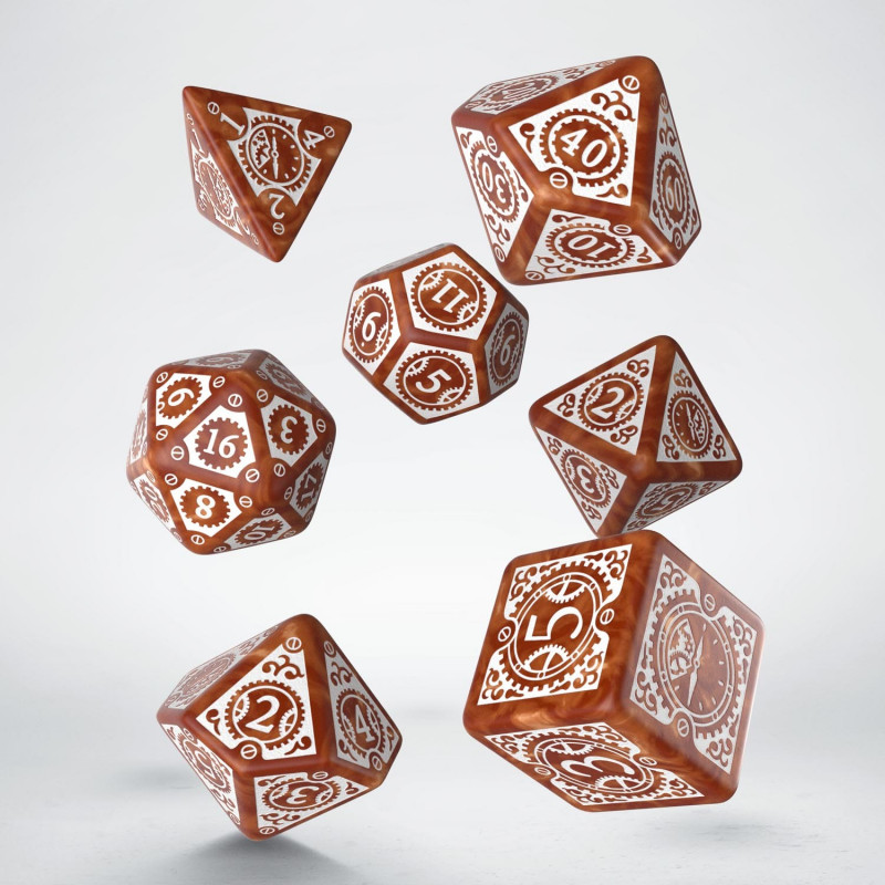 Steampunk Clockwork Caramel & white Dice Set (7) 2
