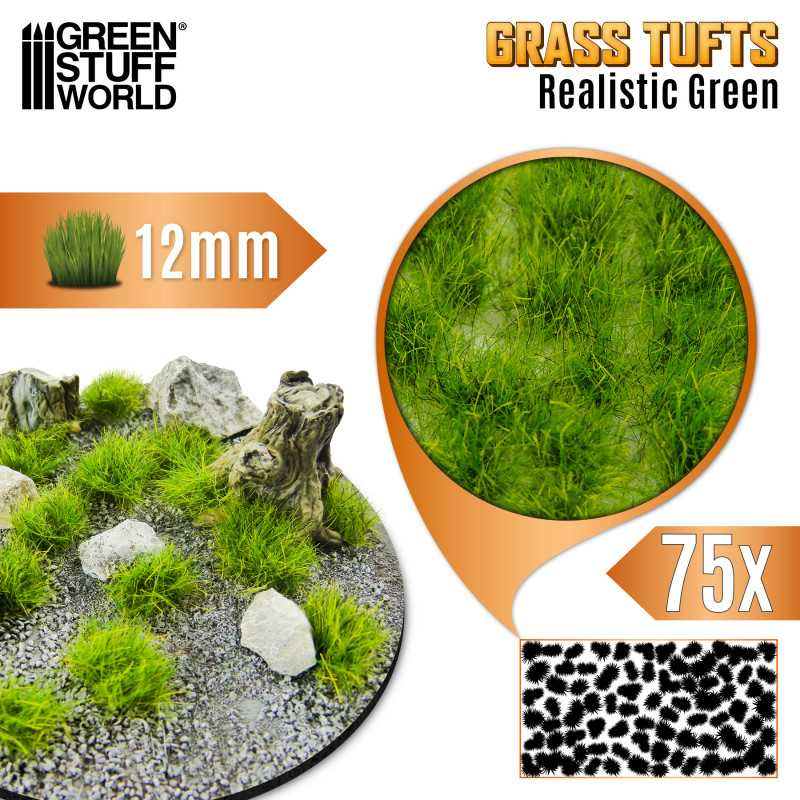 Static Grass Tufts 12mm - Realistic Green 1