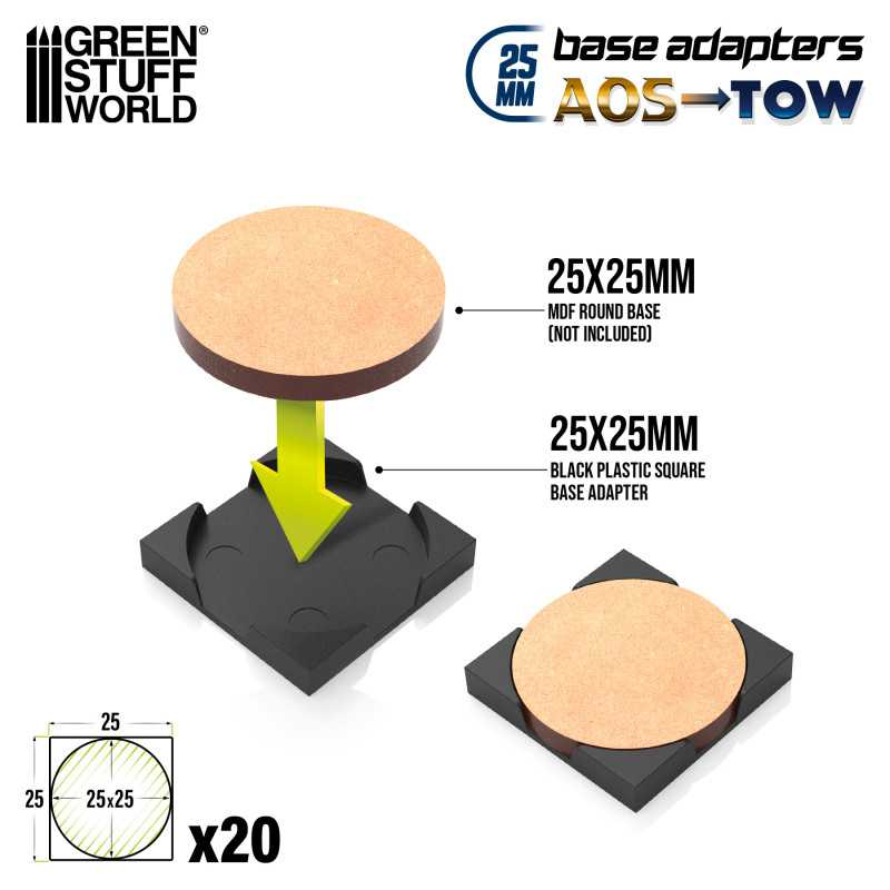 Round to Square Base Adapter 25mm 2