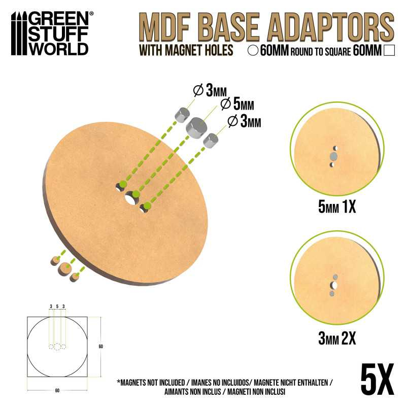 MDF Base adapter - Round 60mm to Square 3