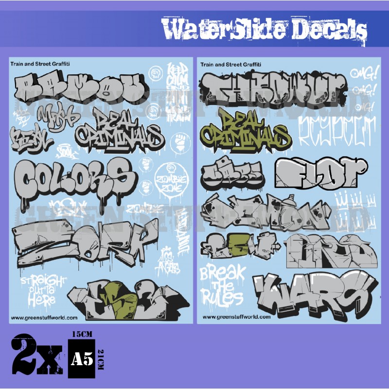 Waterslide Decals - Train and Graffiti Mix - Silver and Gold 1
