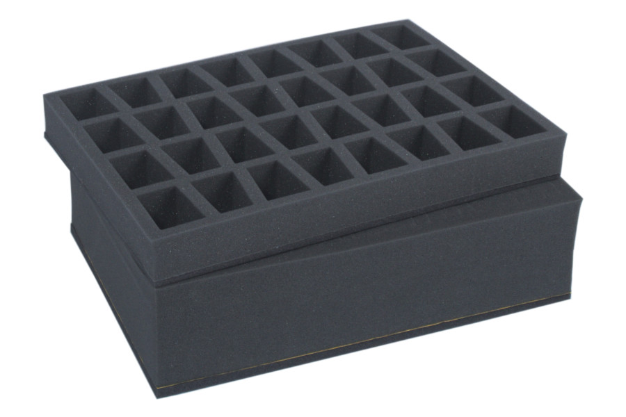 Combi BOX with 100mm deep raster foam tray and foam tray for 32 miniatures on 40mm bases 2