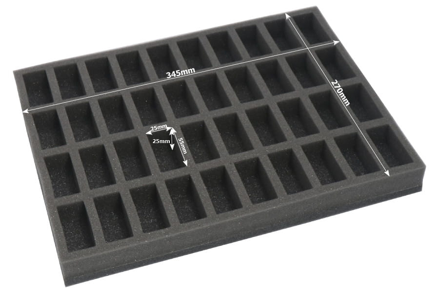Foam tray for 40 miniatures on 25mm bases for old cases 4