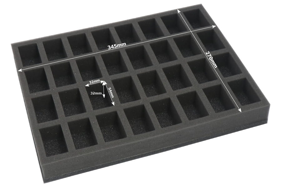 Foam tray for 32 miniatures on 32mm bases for old cases 4