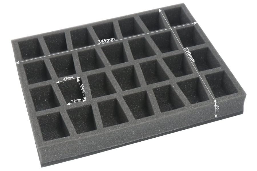 Foam tray for 28 miniatures on 40mm bases for old cases 4