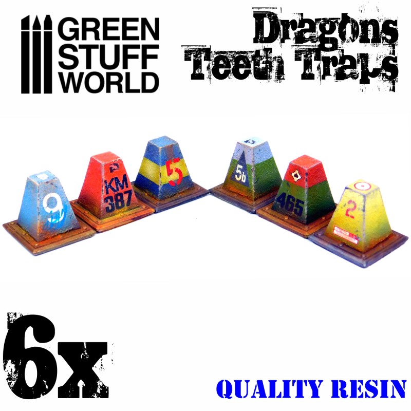 6x Resin Dragon Teeth Traps for Tanks 1
