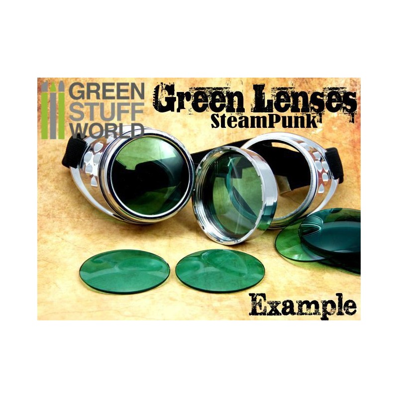 1x pair LENSES for Steampunk Goggles - Color GREEN 2