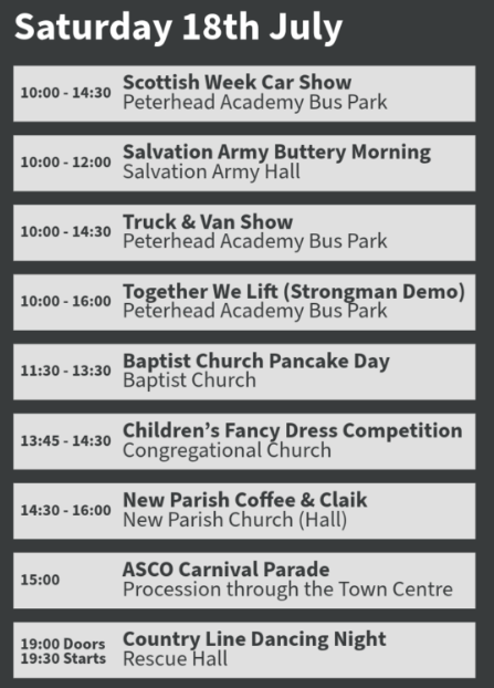 Peterhead Scottish Week Programme for Sat 18th July