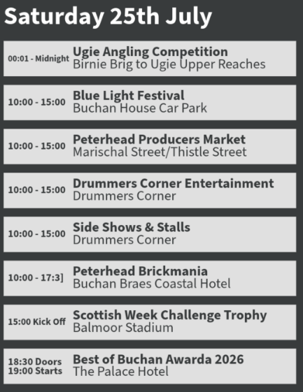Peterhead Scottish Week Programme for Sat 25th July