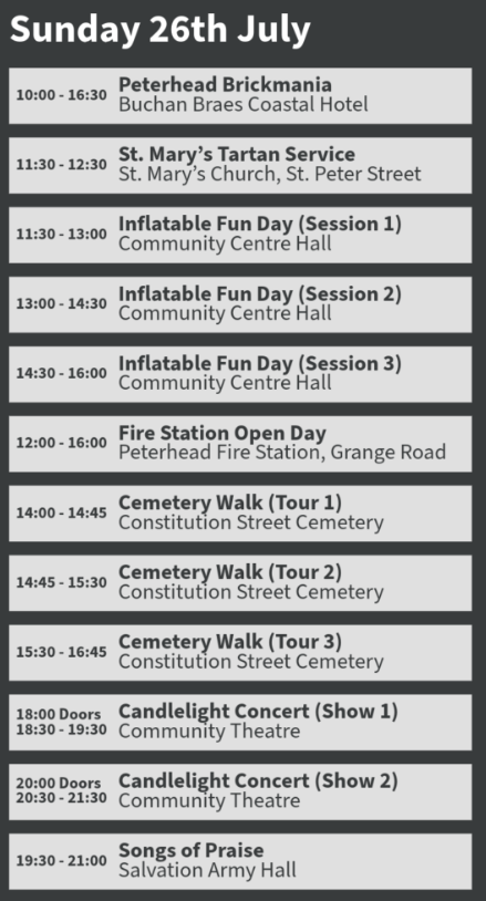 Peterhead Scottish Week Programme for Sun 26th July