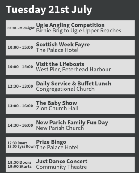 Peterhead Scottish Week Programme for Tues 21st July