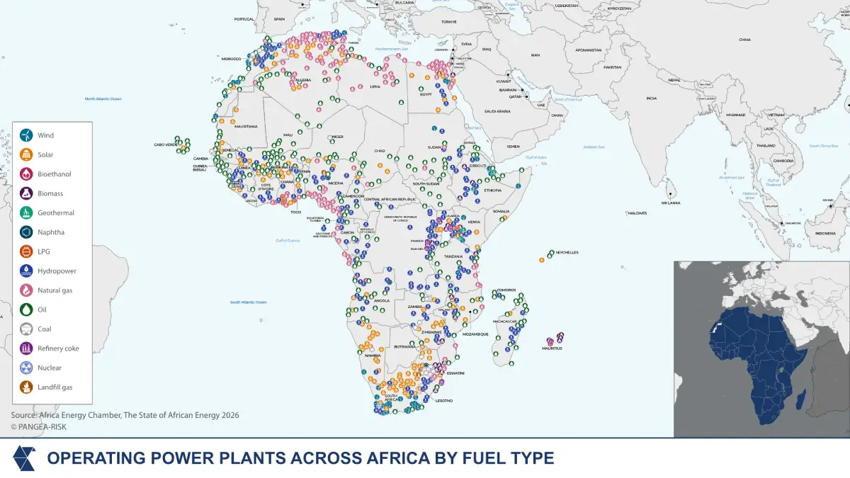 Operating power plants across africa by fuel type