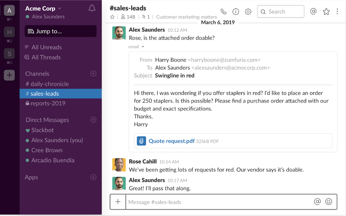 slack as one to one communication channel