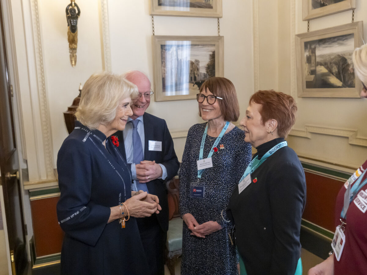 Queen Camila and Bookmark volunteers meeting at Clarence House at the RVS event.