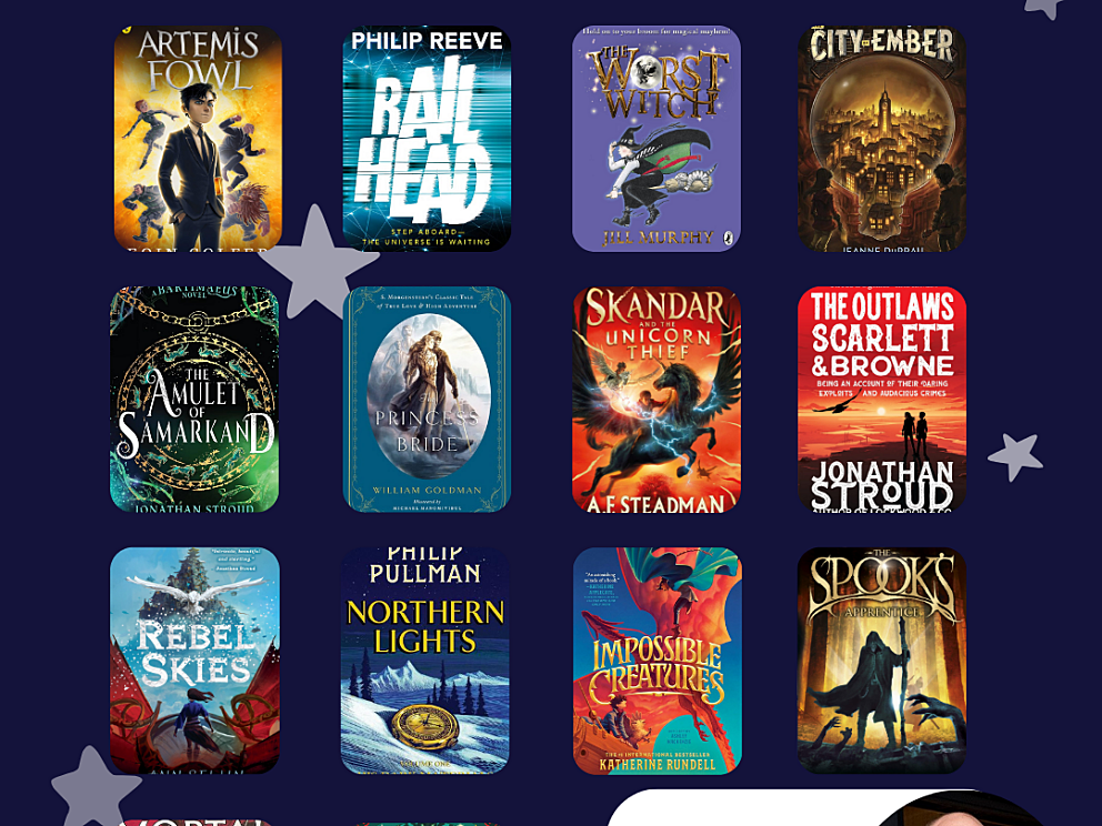 A grid of book covers included in the Rocket Pack, alongside a photo of author Peter Burns and the title of the Rocket pack
