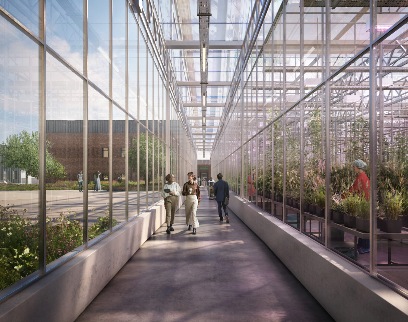 Wolfson announcement photo Glasshouse corridor