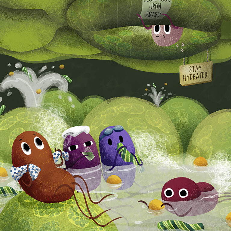 Cartoon image of bacteria 'relaxing' in the plant apoplastic space