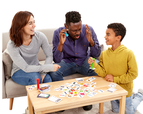 Family playing On Your Marks game