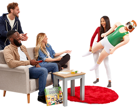 Friends playing Whos the Dude game