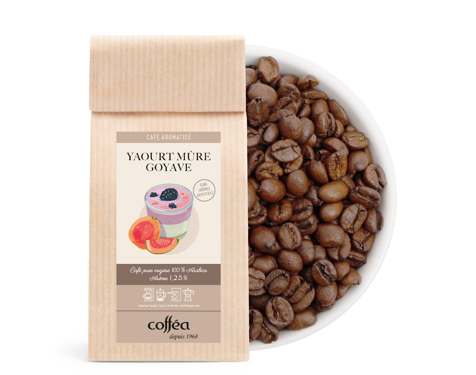 Café aromatisé yaourt mûre goyave