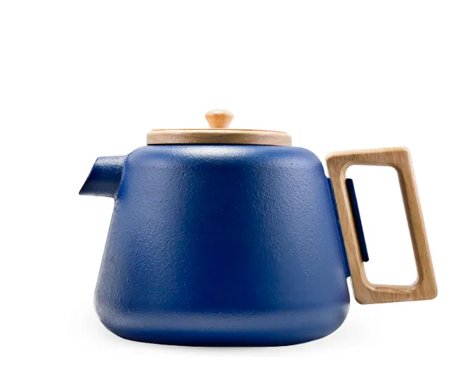 Théière en fonte Viggo bleue et bois 500 ml