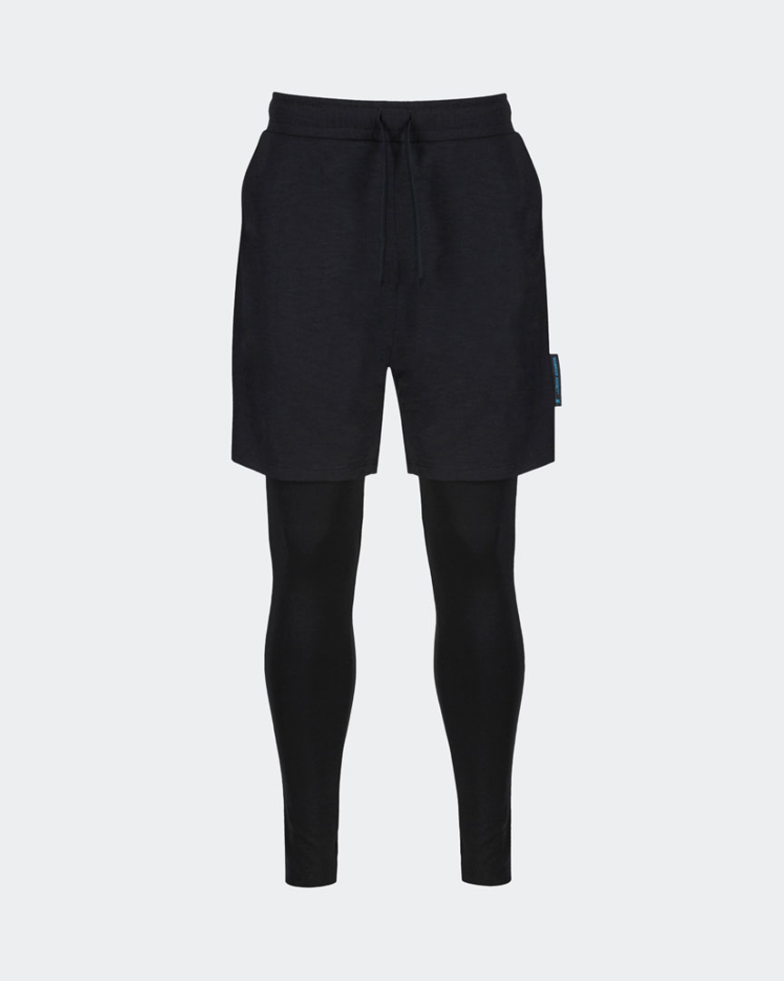 mens black yoga pants two in one with shorts and leggings front shot
