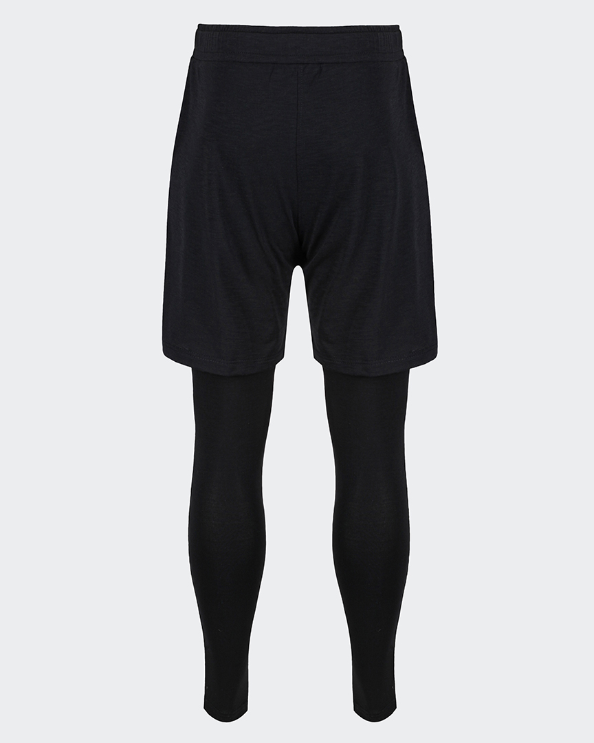 mens black yoga pants two in one with shorts and leggings back shot