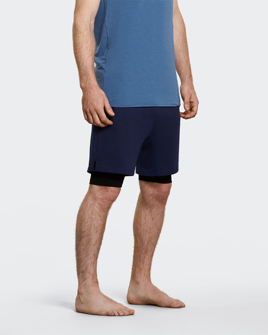 mens yoga shorts blue