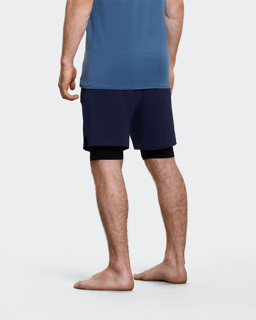mens yoga shorts blue