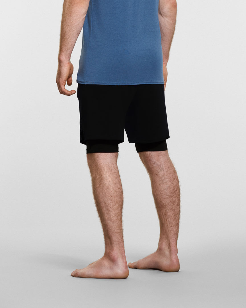 mens yoga anti gravity shorts in black back view