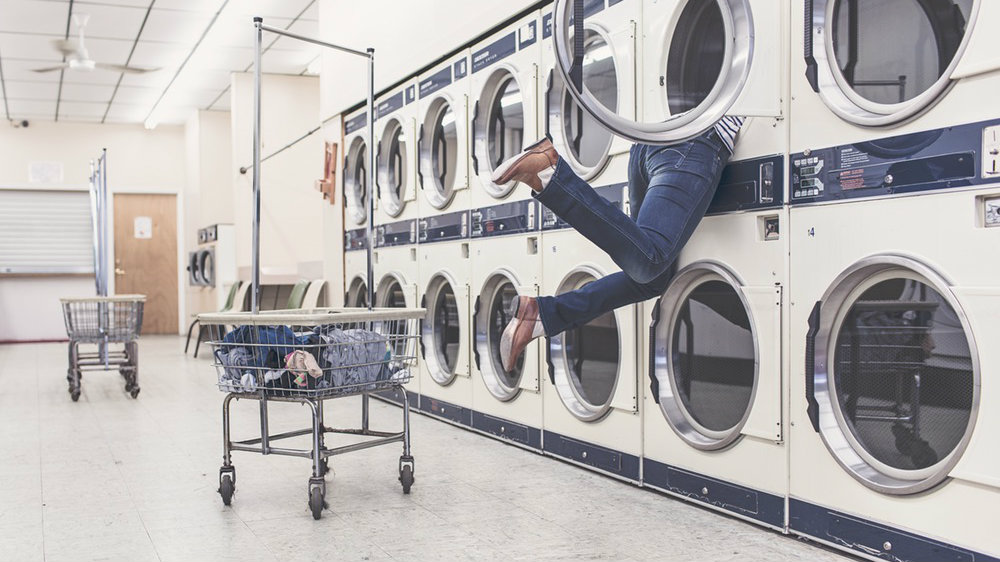 Woman in washing machine